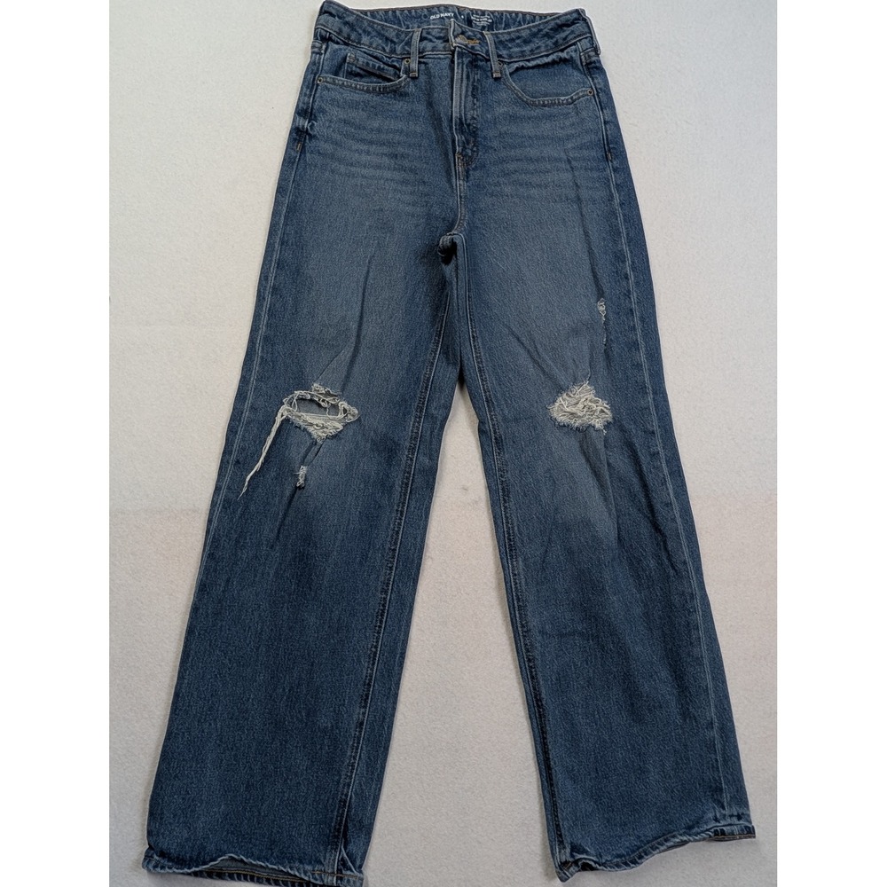 Old Navy Womens Jeans 6 Sky Hi Wide‎ Leg Extra High Rise Cher Distressed Blue